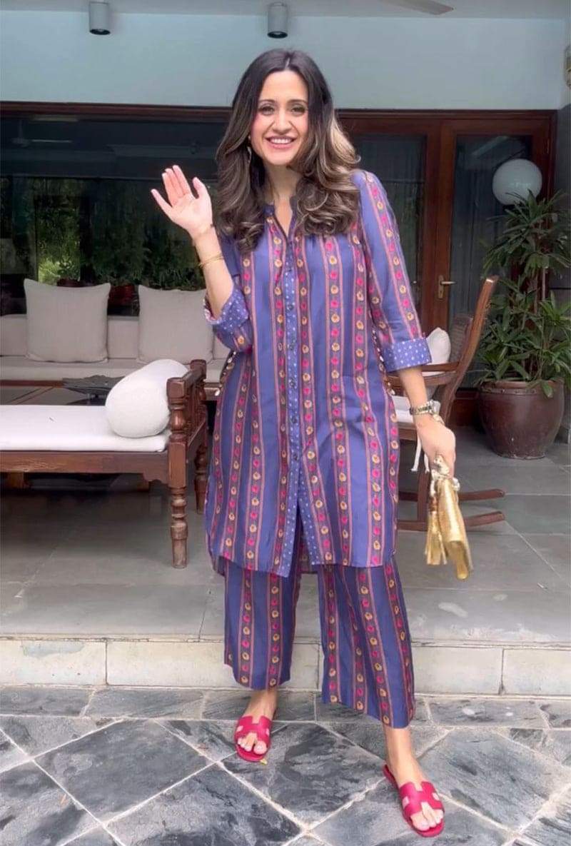 Mitali Wadhwa In Blue Stripe Print Long Sufia Co-ord Set