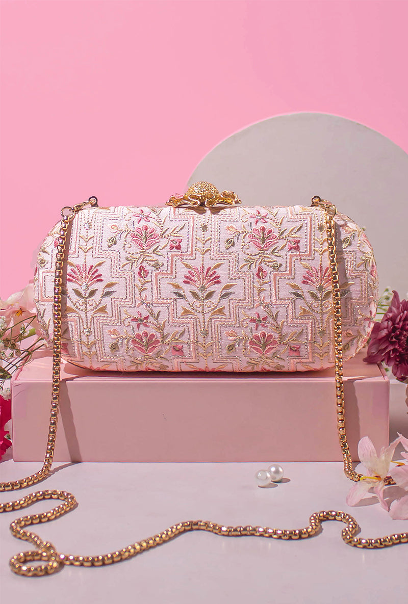 Baby Pink Mogra Capsule Clutch