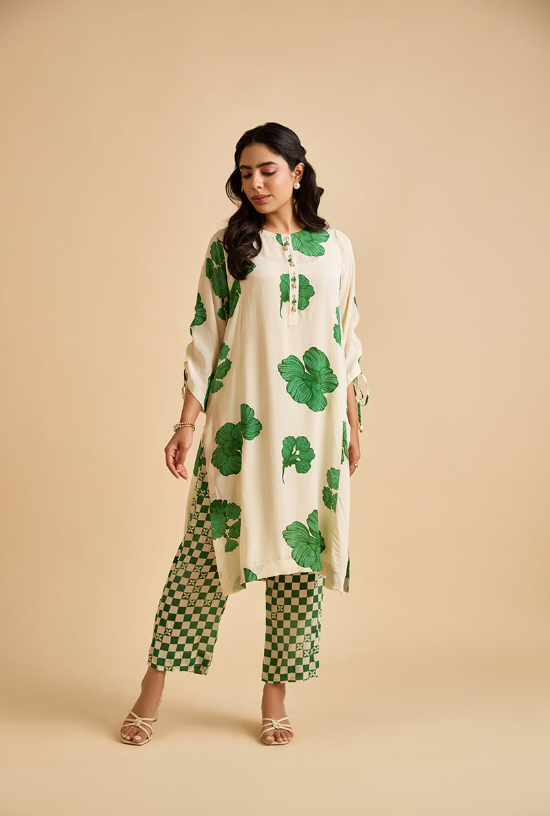 Emerald Green Floral Print Aife Blossom Kurta Set