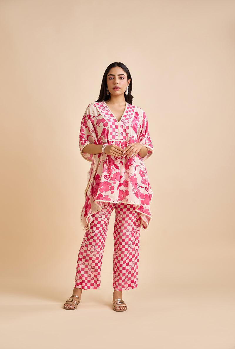 Fuschia Pink Riona Printed Kaftan Blossom Co-Ord Set