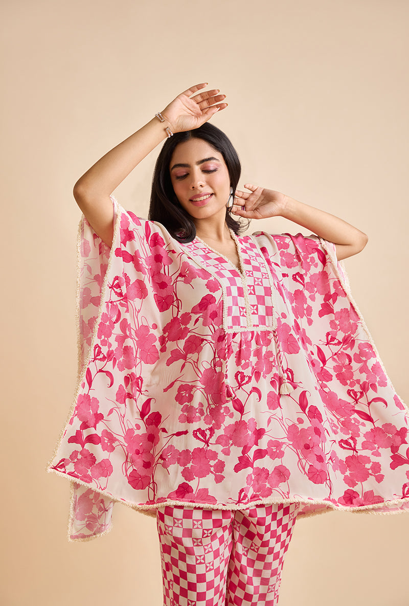 Fuschia Pink Riona Printed Kaftan Blossom Co-Ord Set