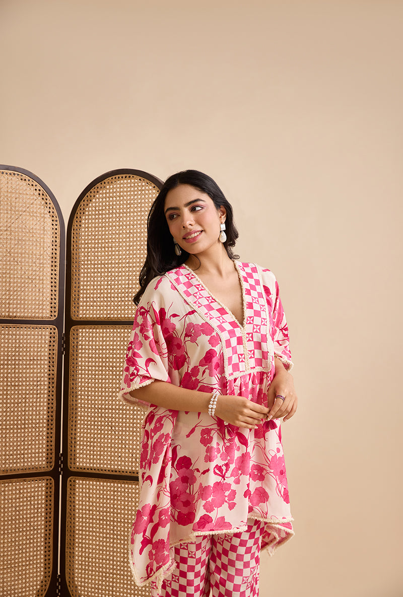 Fuschia Pink Riona Printed Kaftan Blossom Co-Ord Set