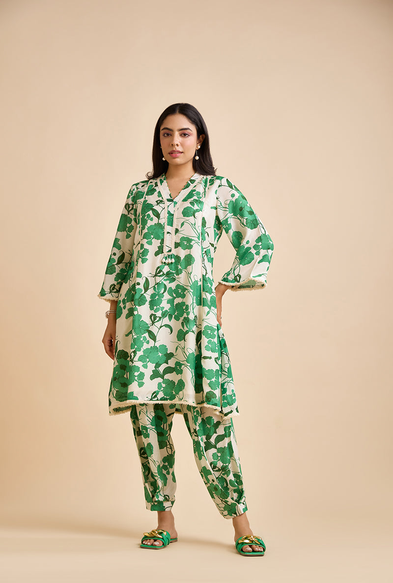 Emerald Green Valan All Over Print Blossom Kurta Set