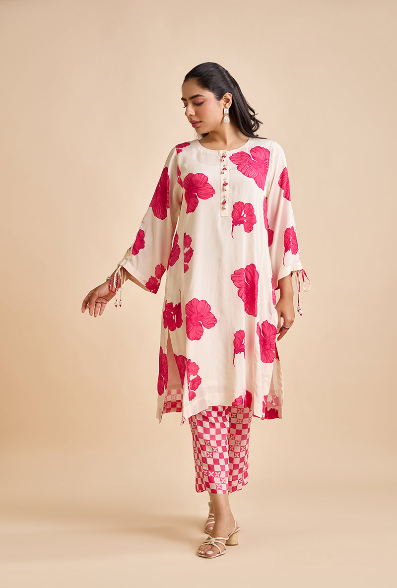Fuschia Pink Floral Print Aife Blossom Kurta Set