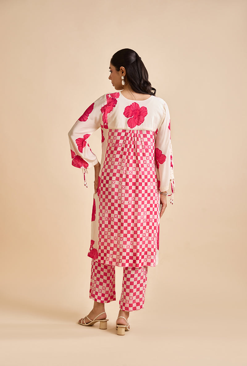 Fuschia Pink Floral Print Aife Blossom Kurta Set