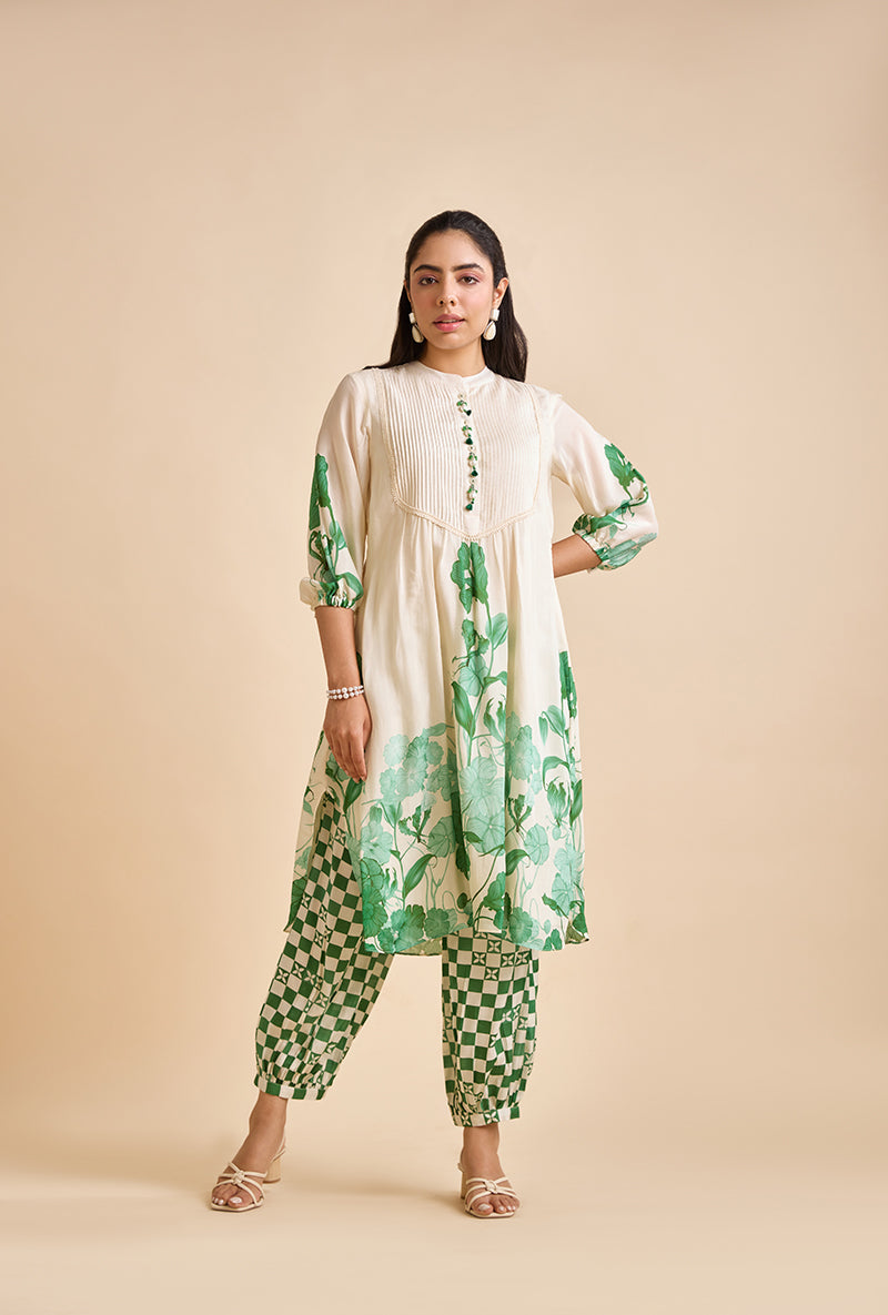 Emerald Green Printed Saren Blossom Kurta Set