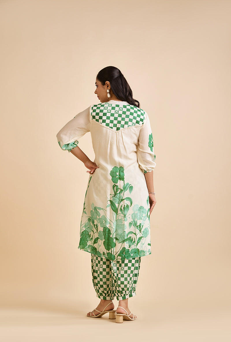 Emerald Green Printed Saren Blossom Kurta Set