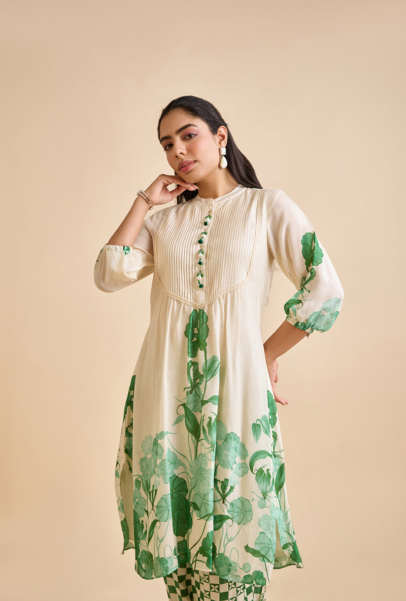 Emerald Green Printed Saren Blossom Kurta Set