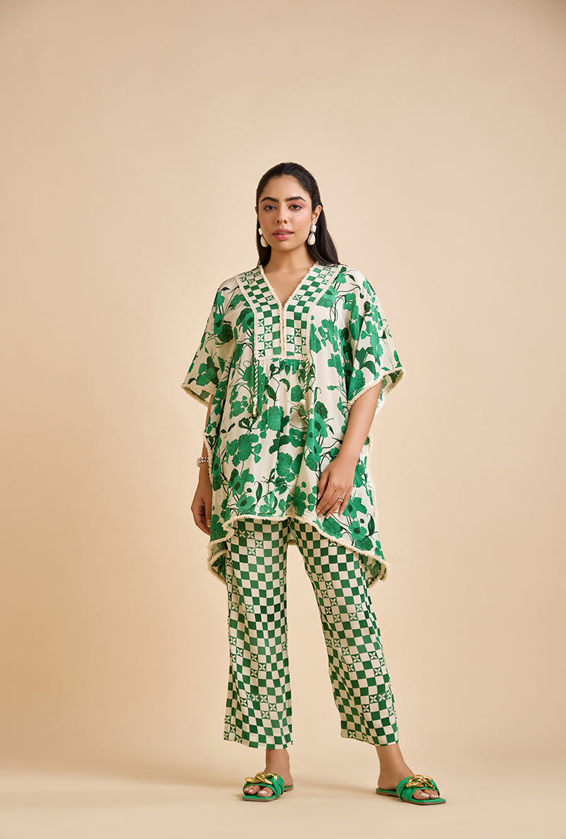 Emerald Green Riona Printed Kaftan Blossom Co-Ord Set