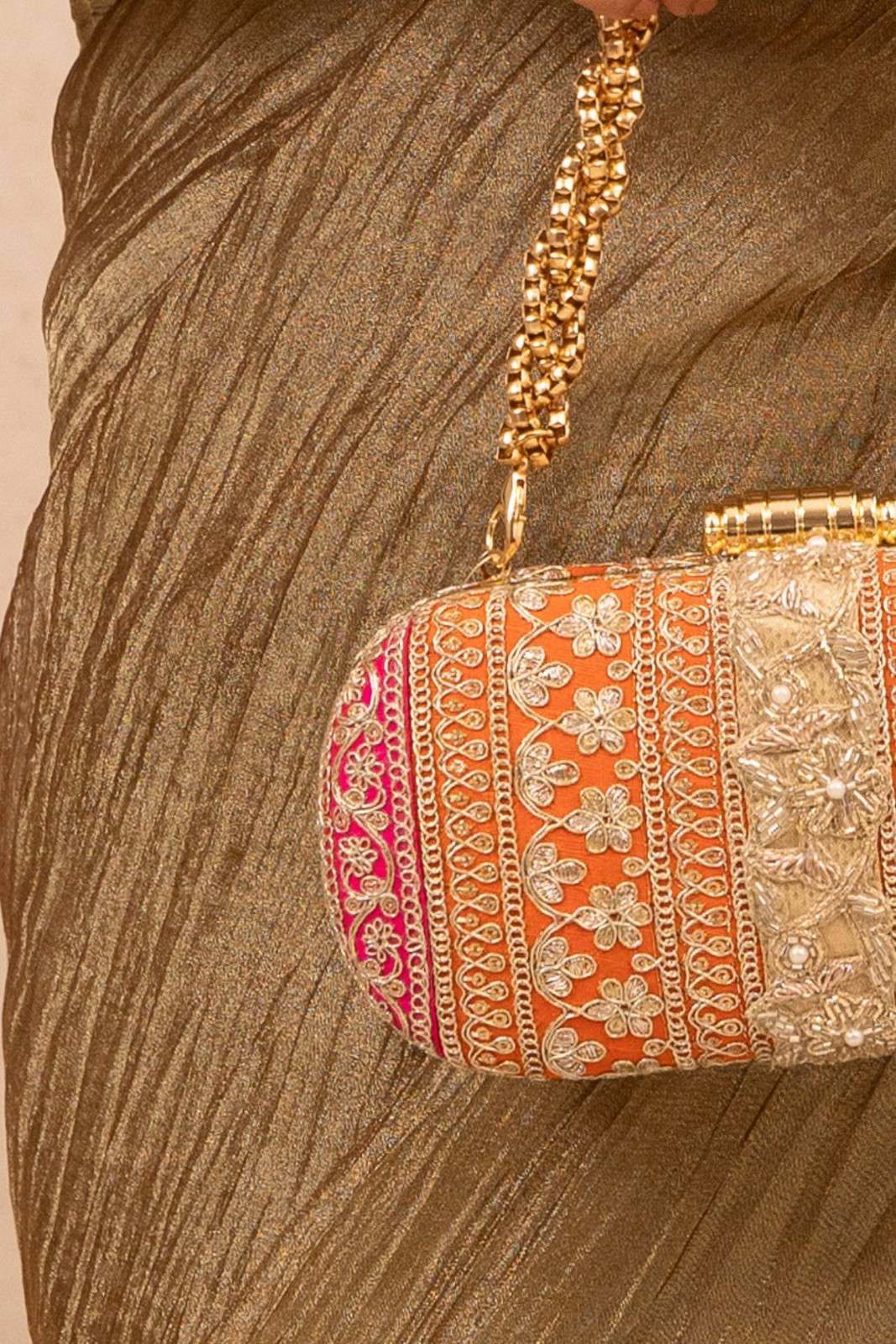 Orange and Pink Naaz Capsule Clutch