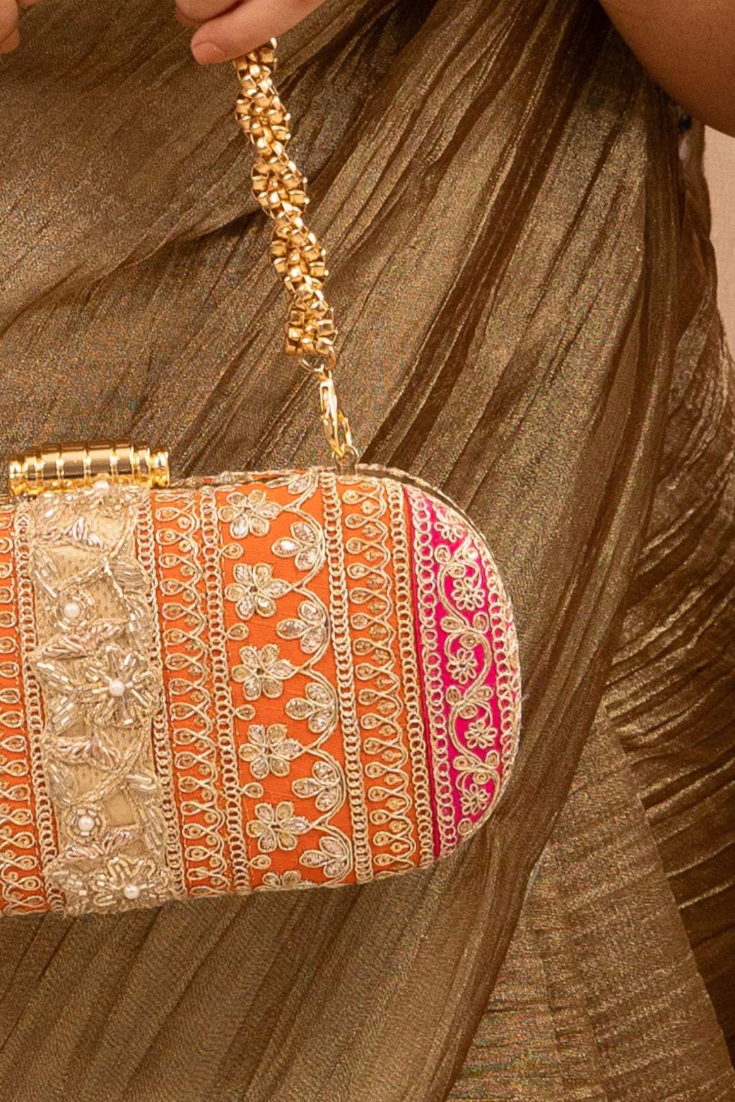 Orange and Pink Naaz Capsule Clutch