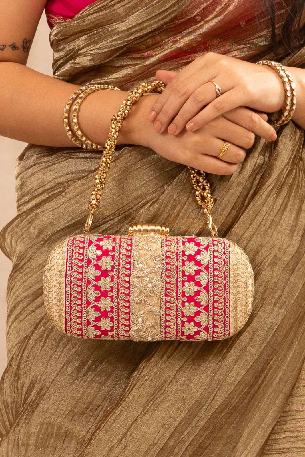 Pink and Peach Naaz Capsule Clutch