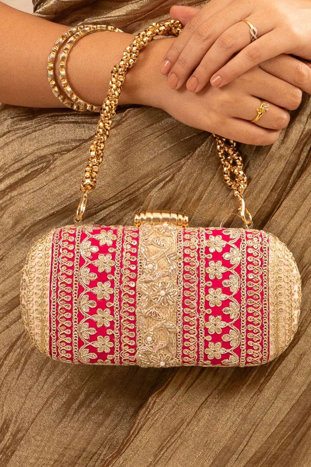 Pink and Peach Naaz Capsule Clutch