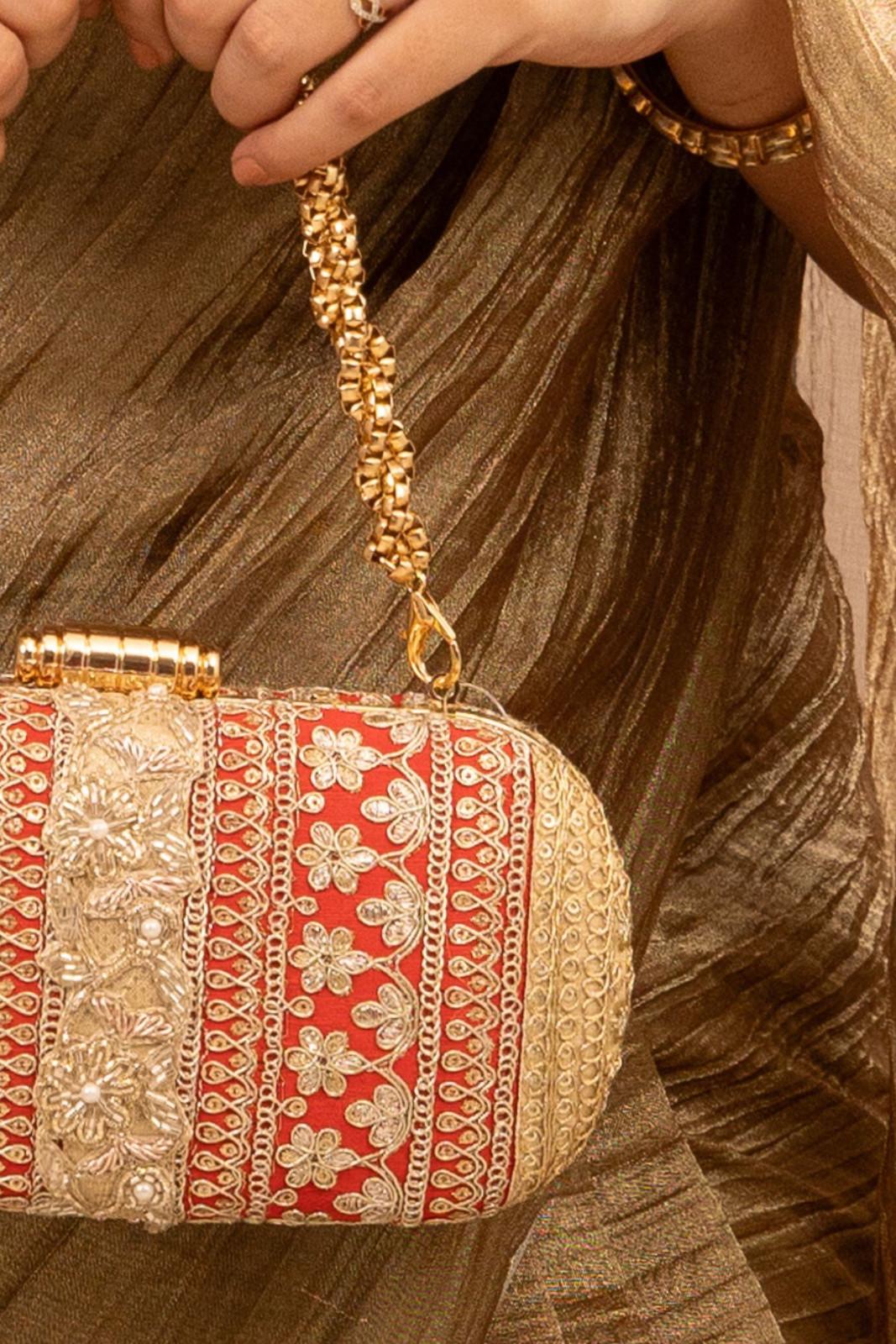 Red and Gold Naaz Capsule Clutch