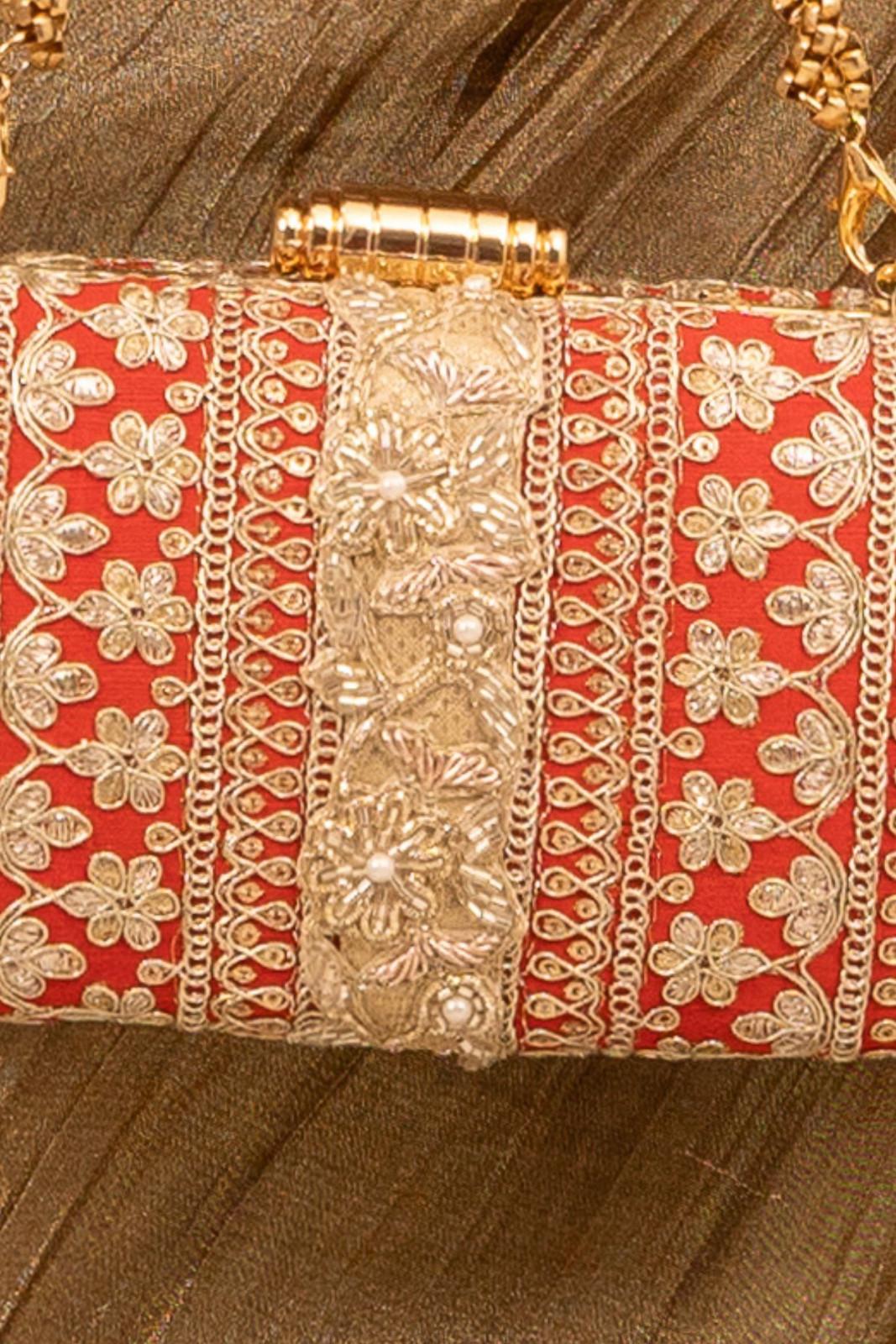 Red and Gold Naaz Capsule Clutch