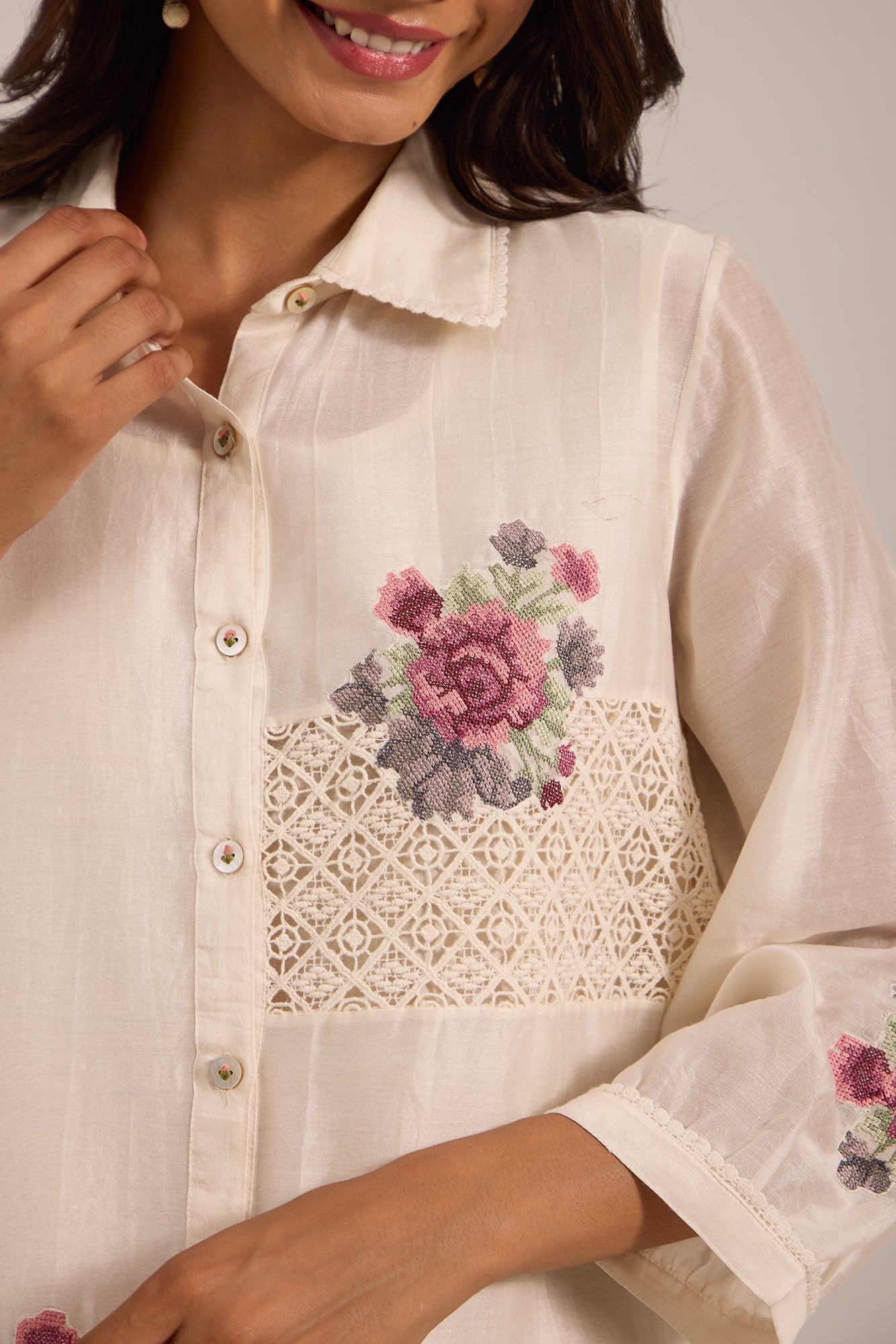 Off White Twin Lace Panel Kiki Co-Ord Set