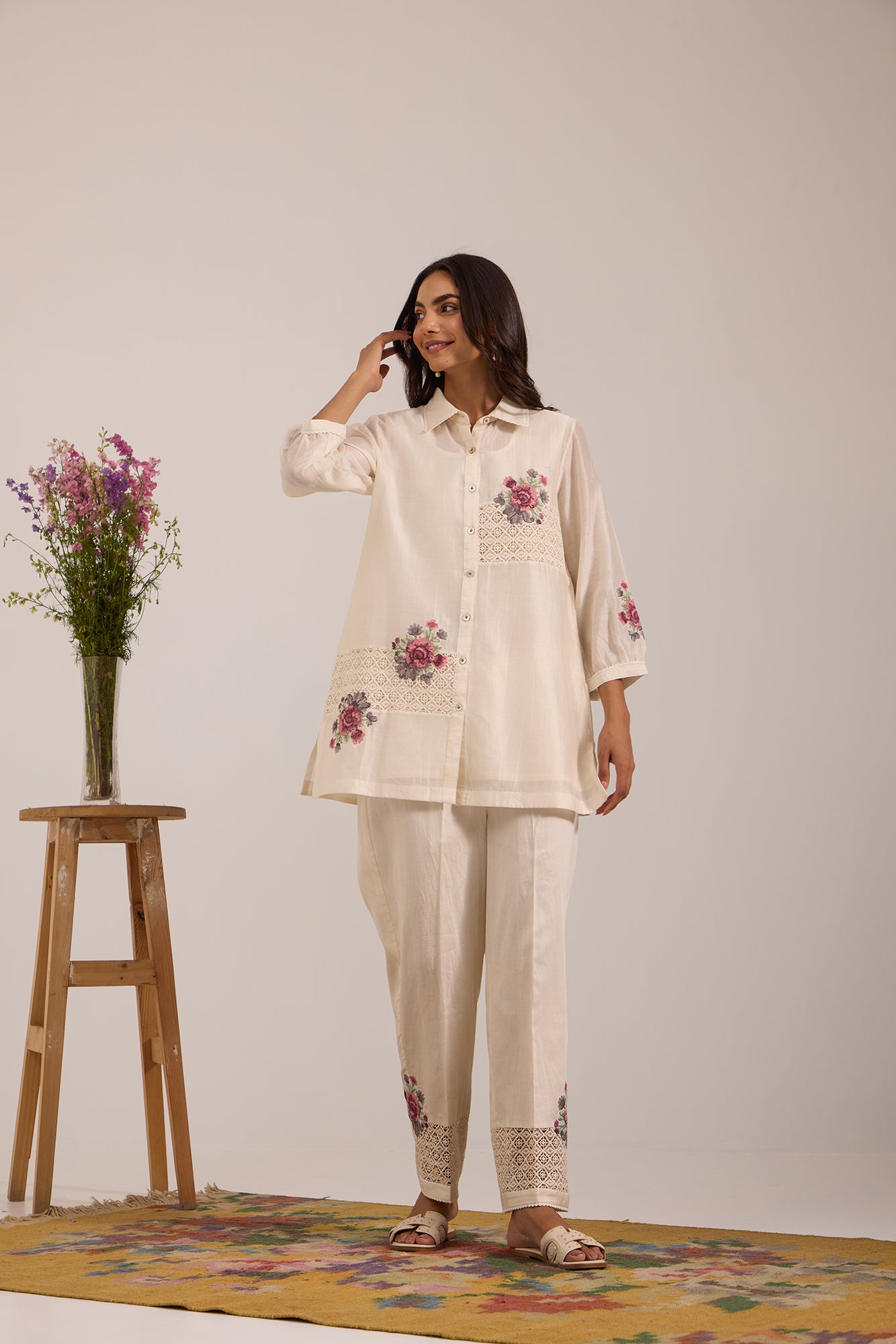 Off White Twin Lace Panel Kiki Co-Ord Set