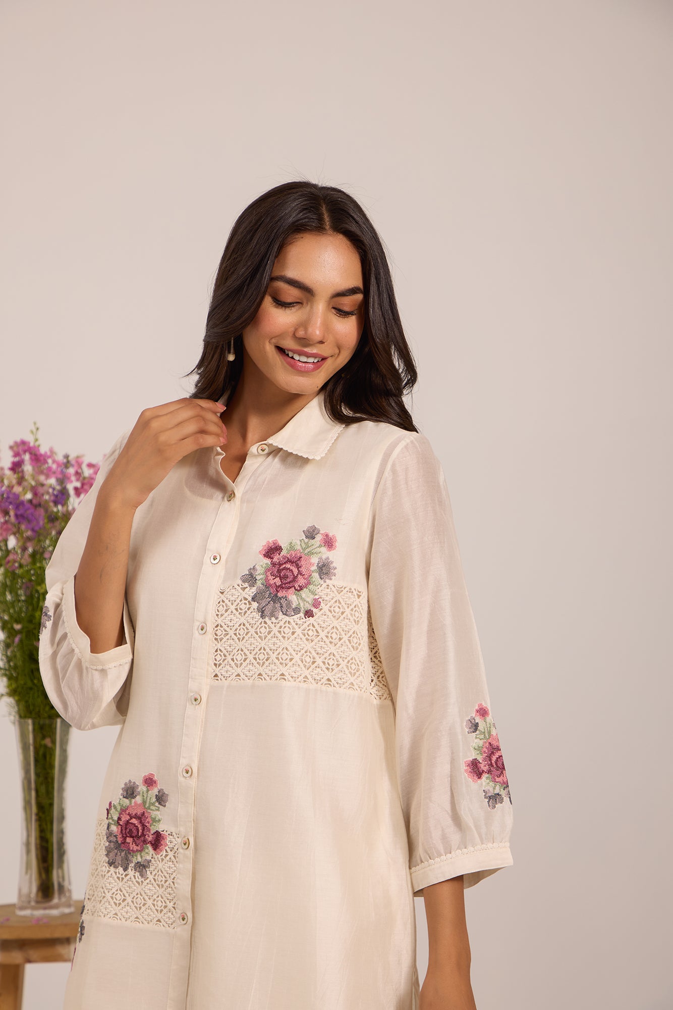 Off White Twin Lace Panel Kiki Co-Ord Set
