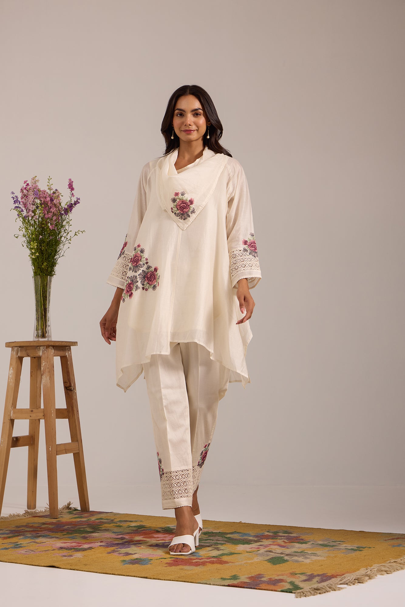 Off White Asymmetric Cowl Kiki Co-Ord Set