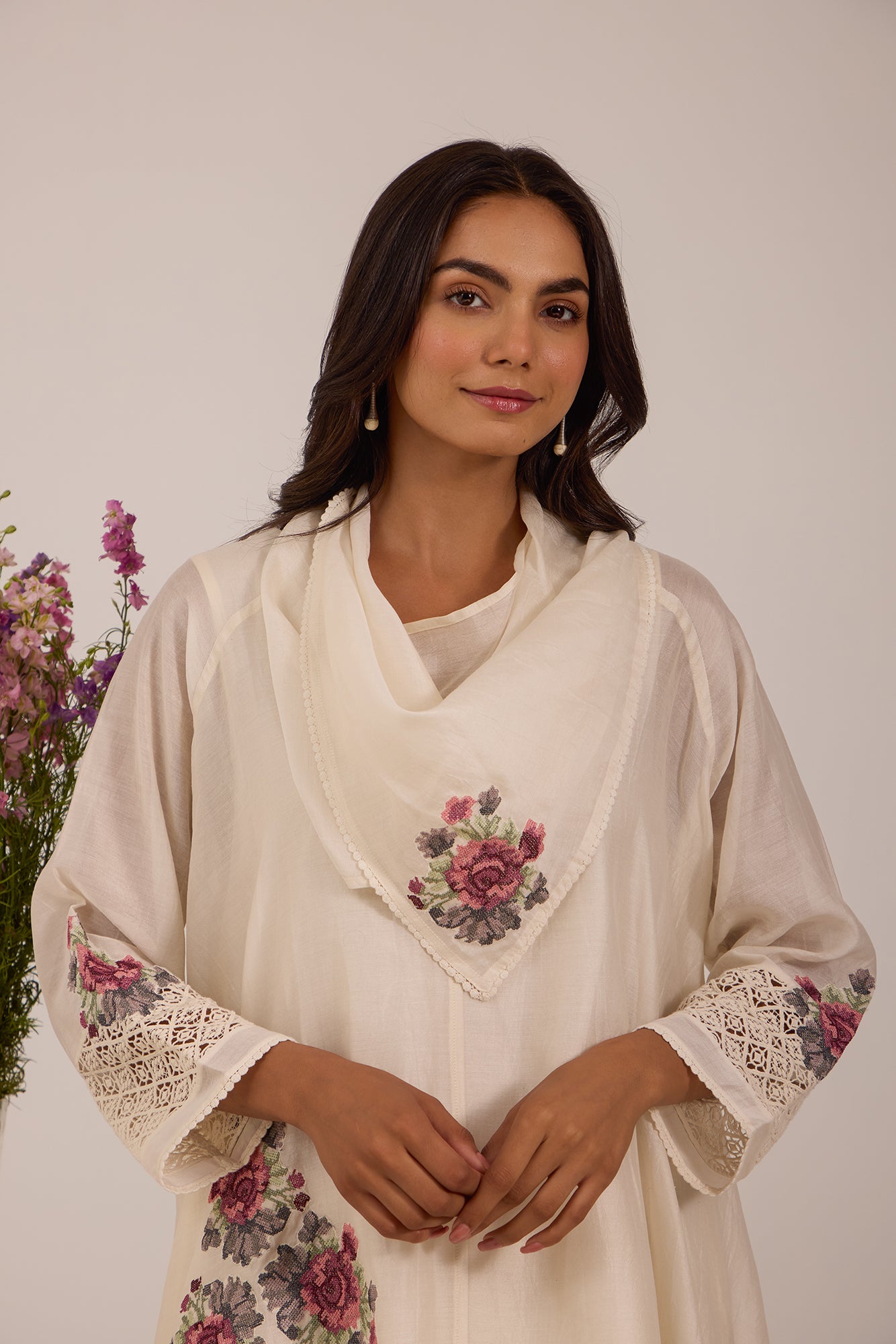 Off White Asymmetric Cowl Kiki Co-Ord Set