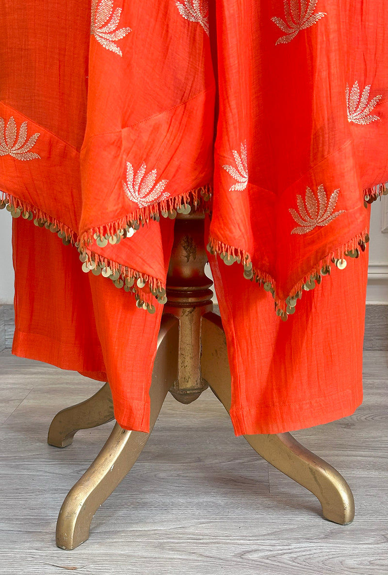 Madhuri Grover in Orange Lotus Asymmetrical Kurta Set