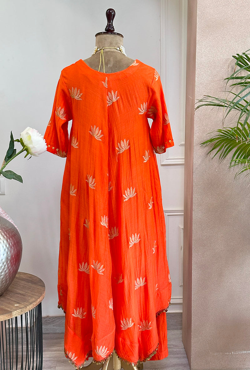 Madhuri Grover in Orange Lotus Asymmetrical Kurta Set