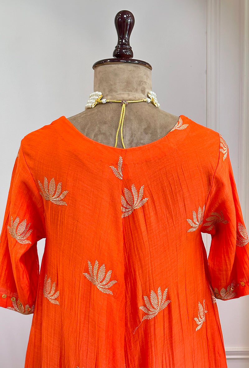 Madhuri Grover in Orange Lotus Asymmetrical Kurta Set
