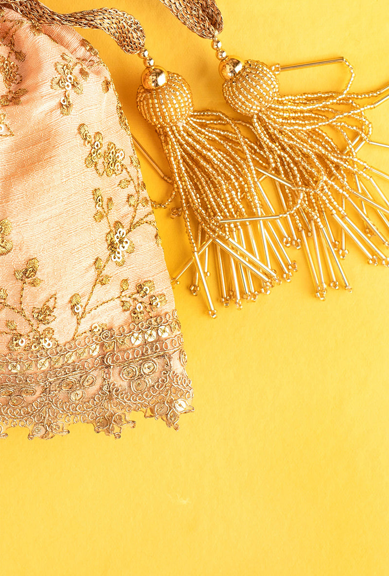 Peach Alia Silk Embroidered Potli Bag