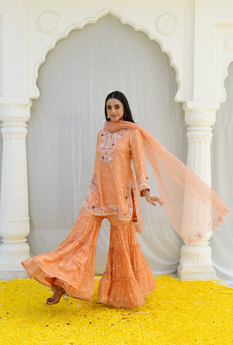 Peach Dotted Izra Gharara Set