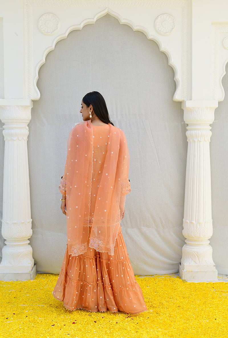 Peach Dotted Izra Gharara Set