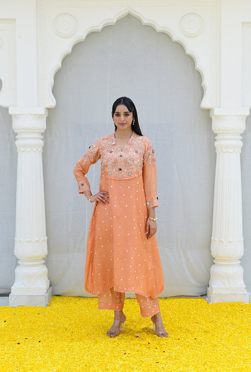 Peach Frockstyle Izra Kurta Set