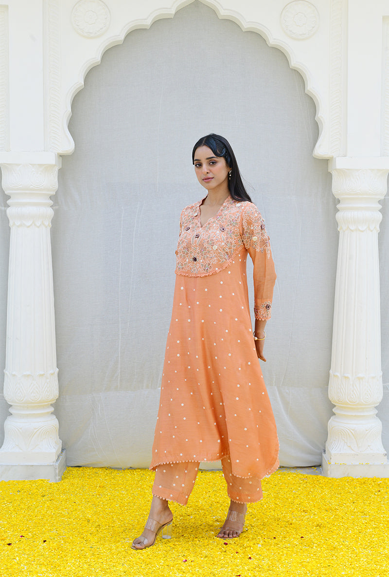 Peach Frockstyle Izra Kurta Set