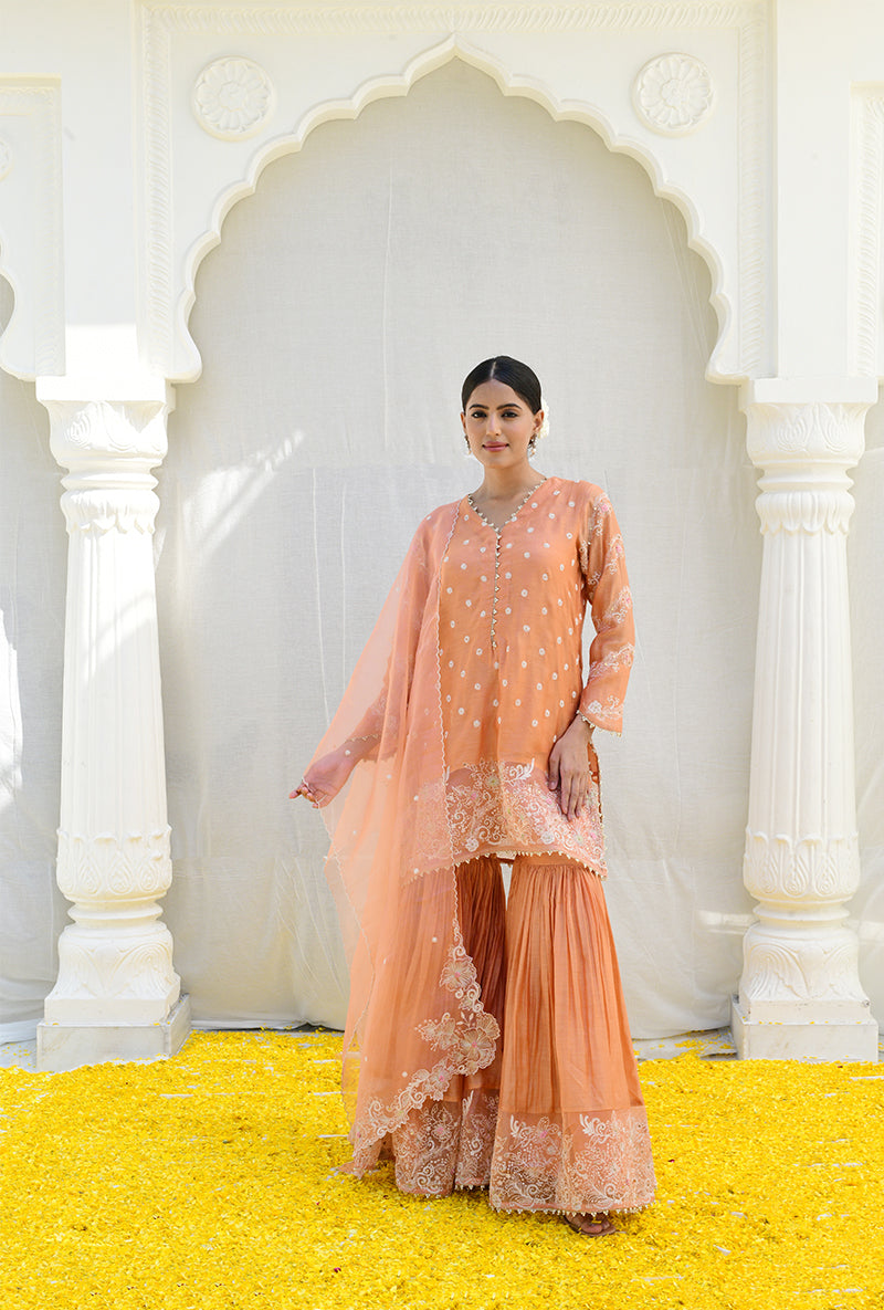 Peach Heavy Izra Gharara Set