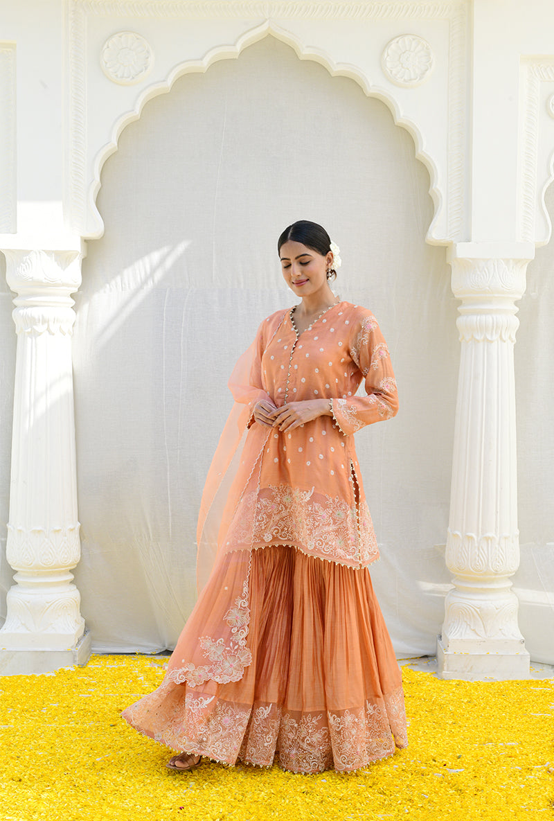 Peach Heavy Izra Gharara Set