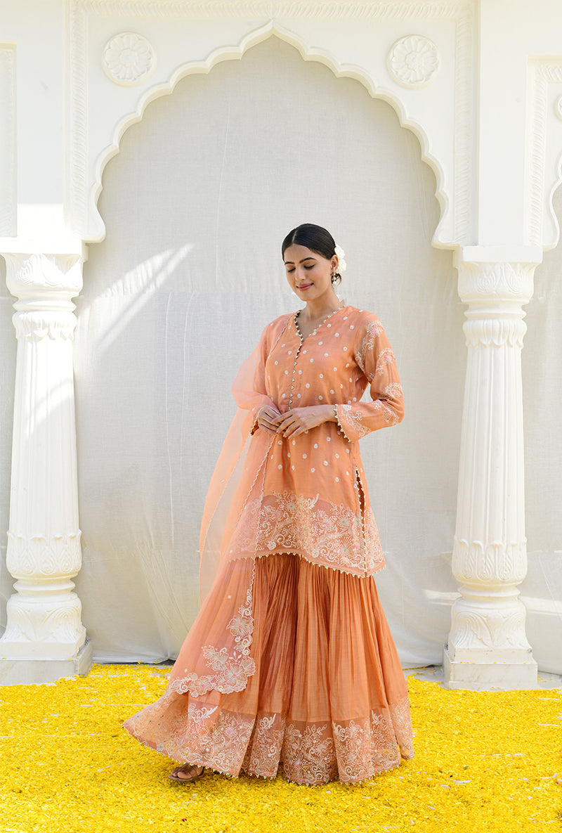 Peach Heavy Izra Gharara Set