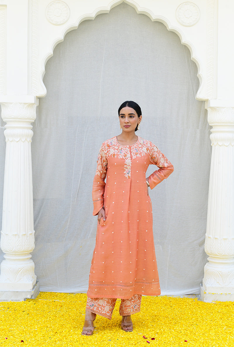 Peach Light Long Izra Kurta Set