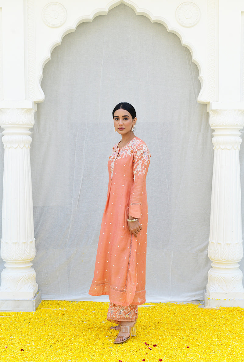 Peach Light Long Izra Kurta Set