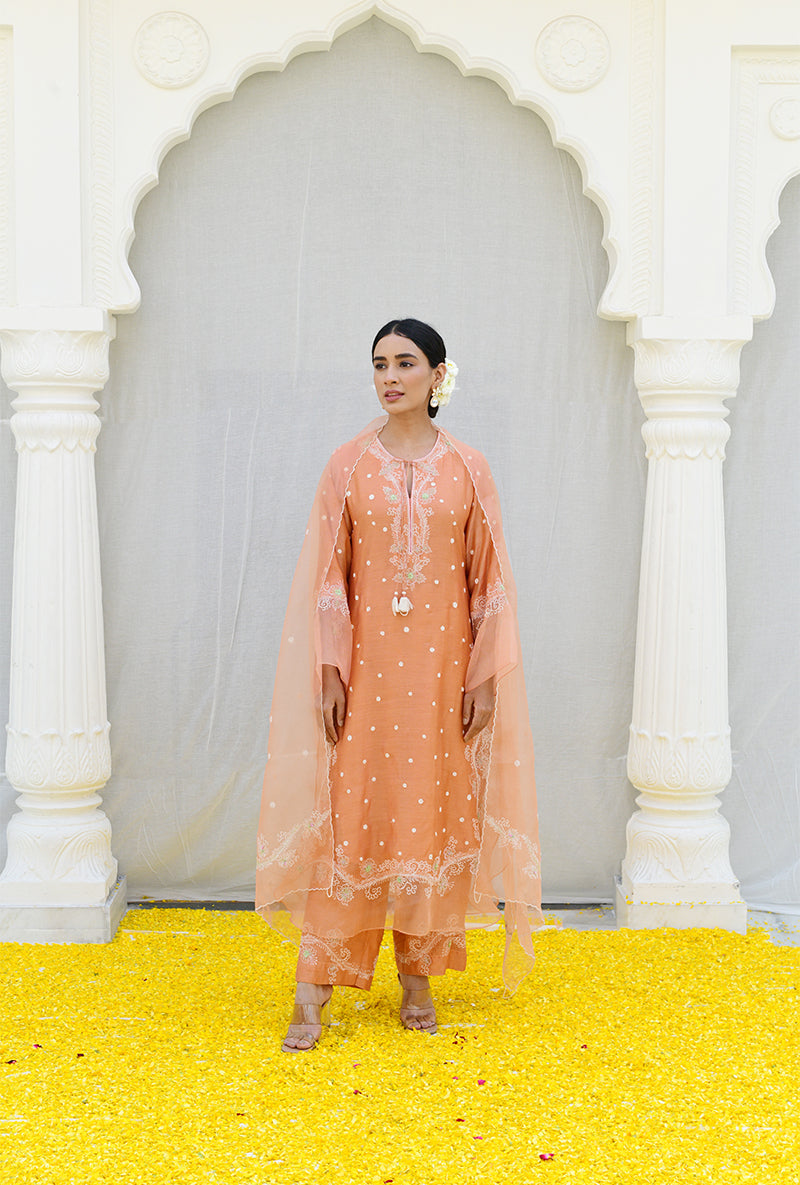 Peach Long Izra Kurta Set