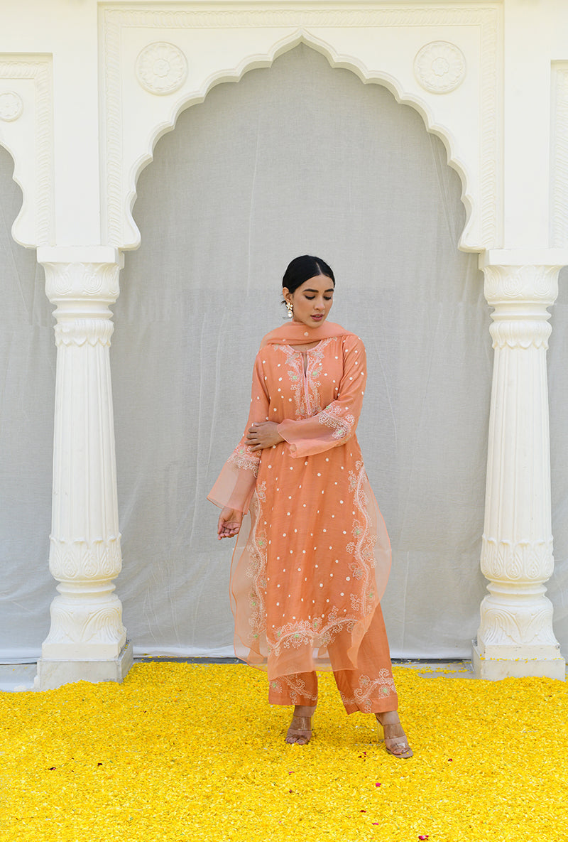 Peach Long Izra Kurta Set