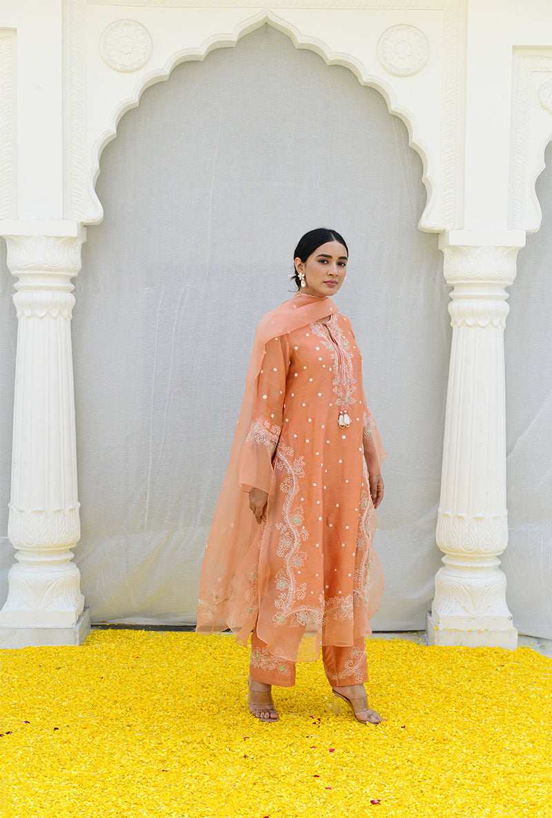 Peach Long Izra Kurta Set