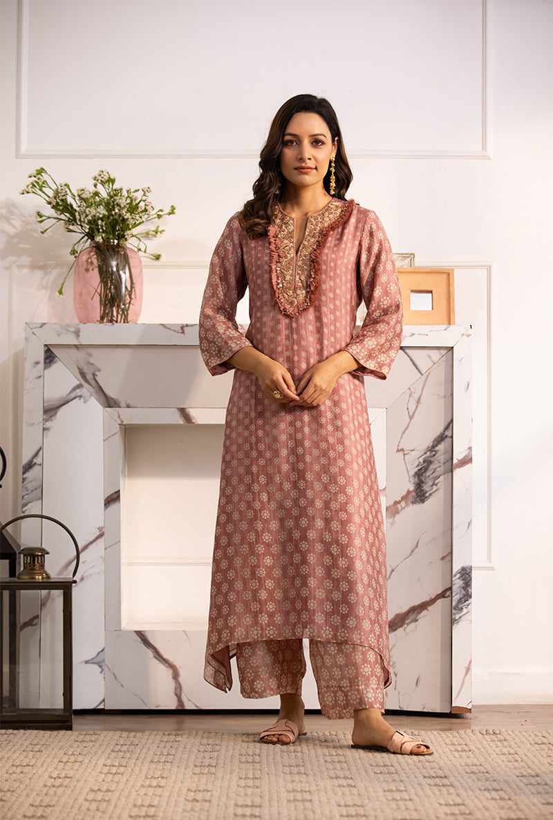 Pink Classic Cascade Navya Kurta Set