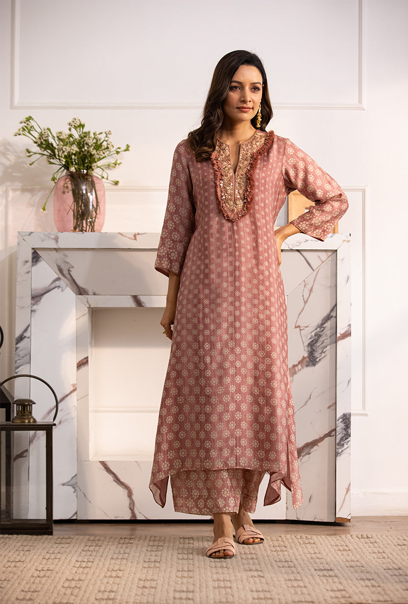 Pink Classic Cascade Navya Kurta Set