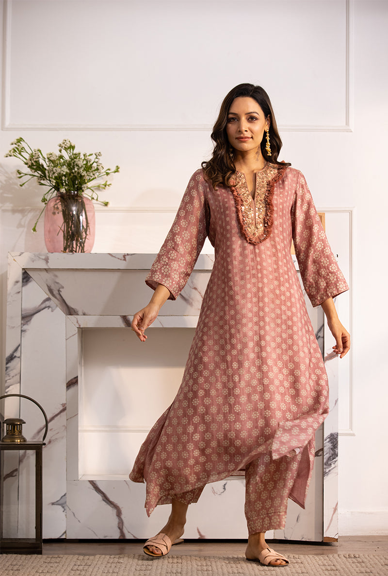 Pink Classic Cascade Navya Kurta Set