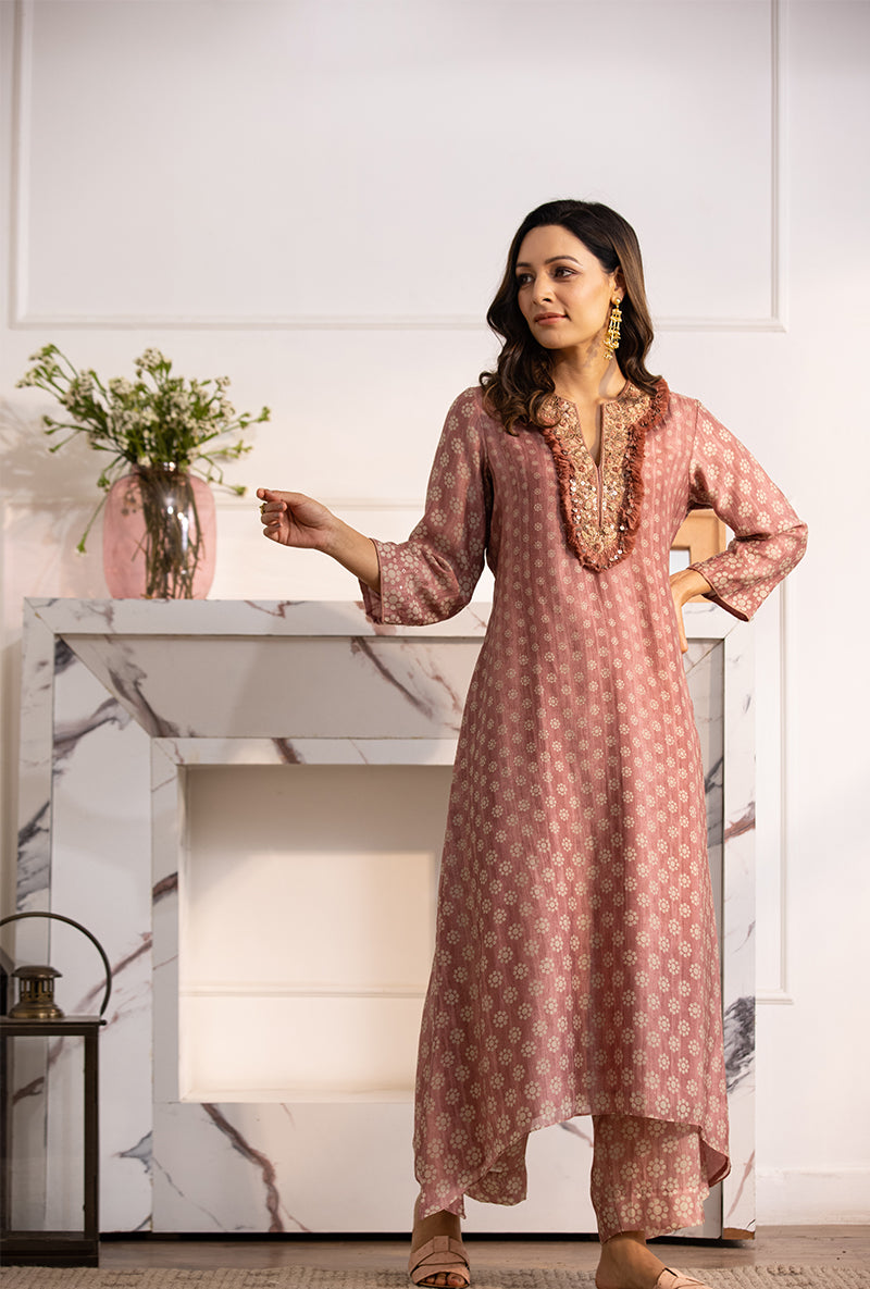 Pink Classic Cascade Navya Kurta Set
