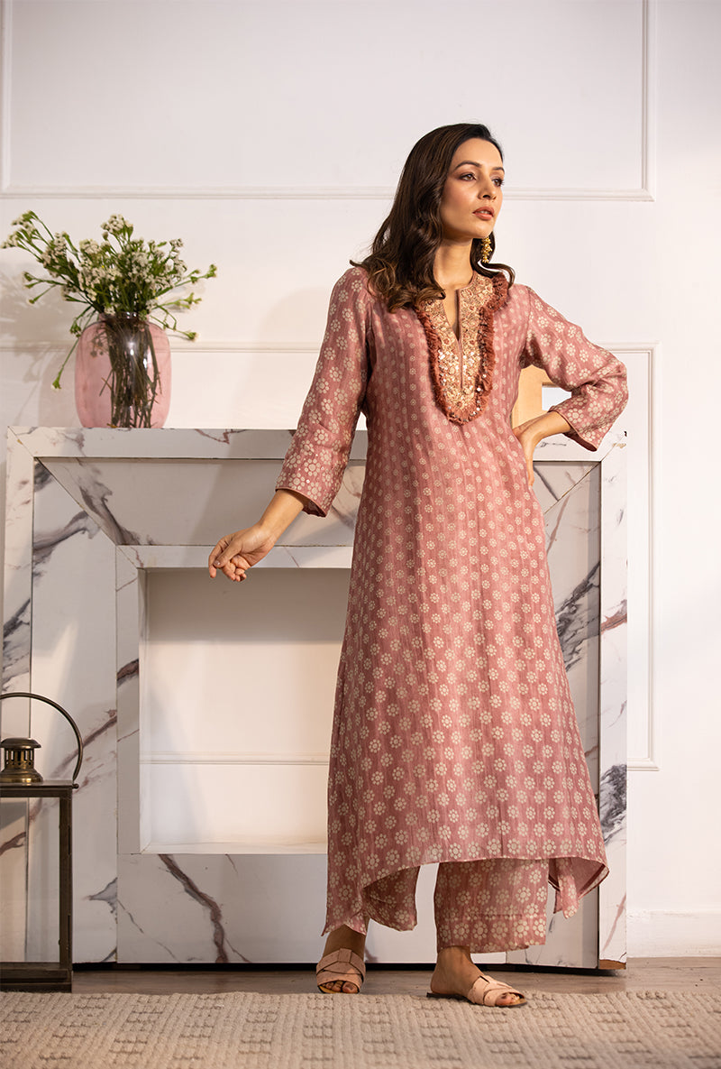 Pink Classic Cascade Navya Kurta Set