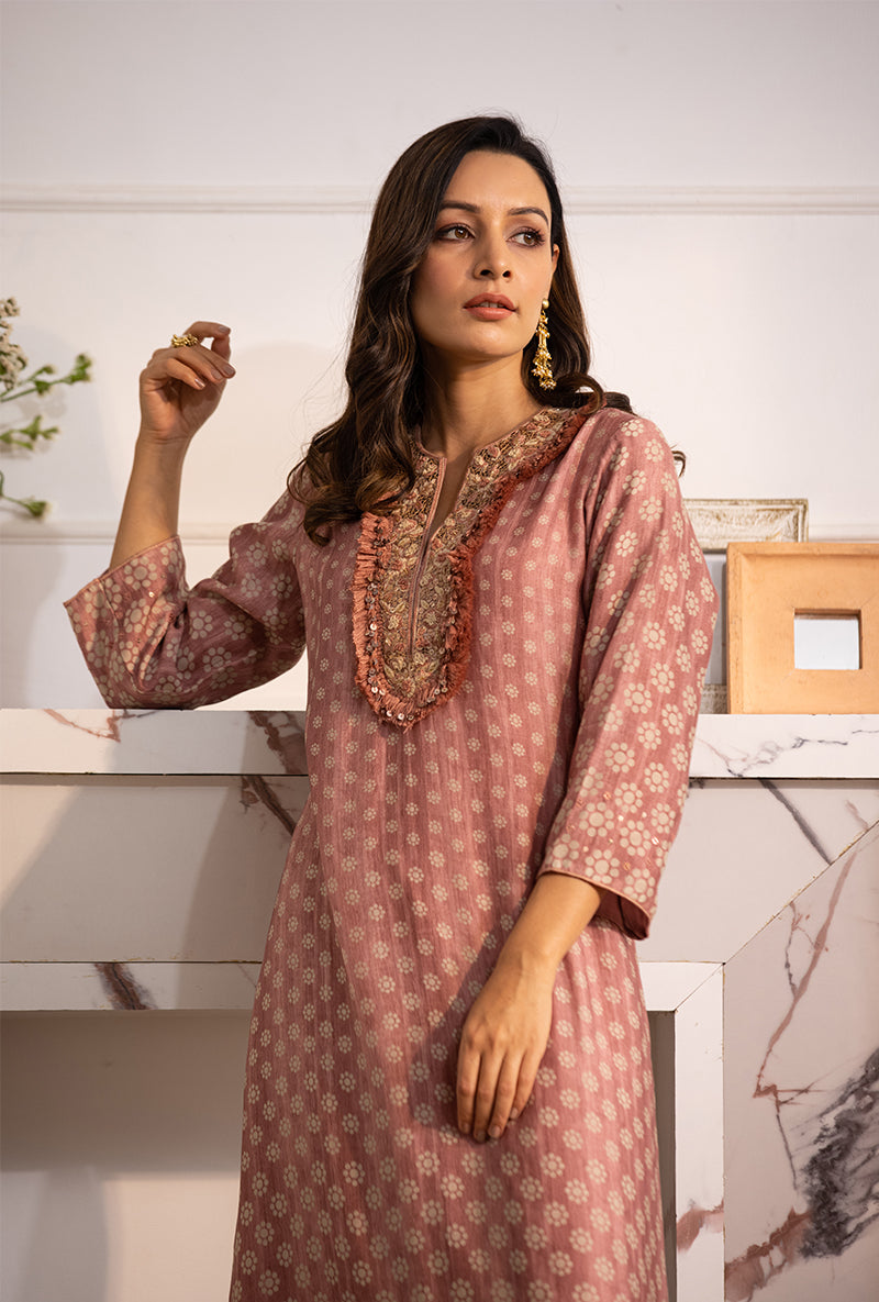 Pink Classic Cascade Navya Kurta Set