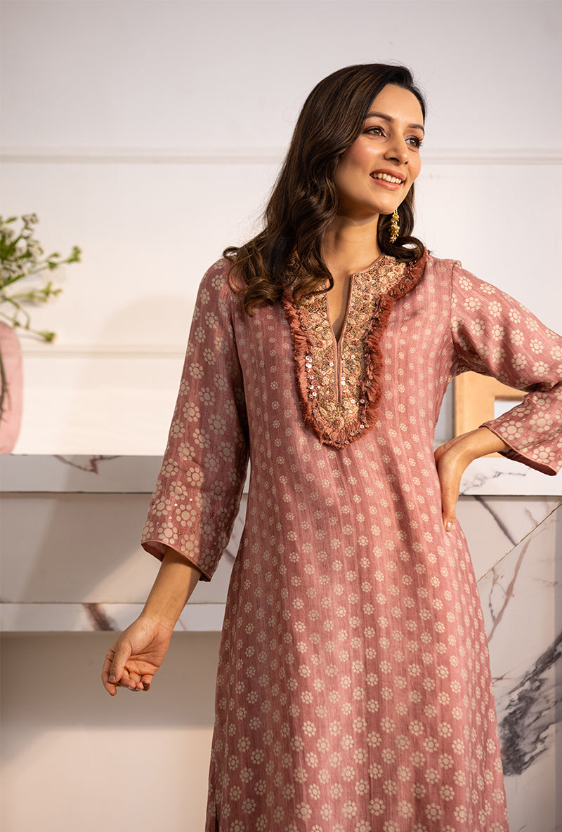 Pink Classic Cascade Navya Kurta Set