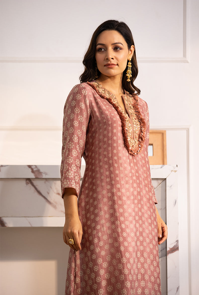Pink Classic Cascade Navya Kurta Set