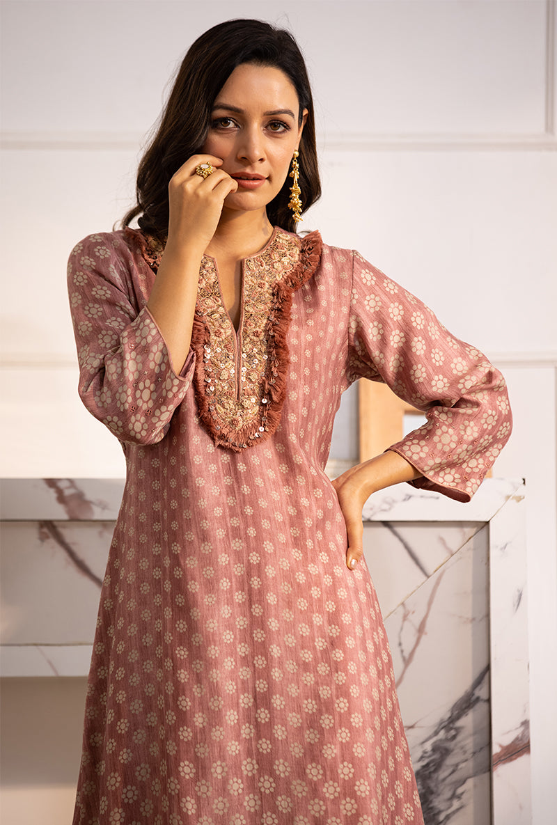 Pink Classic Cascade Navya Kurta Set