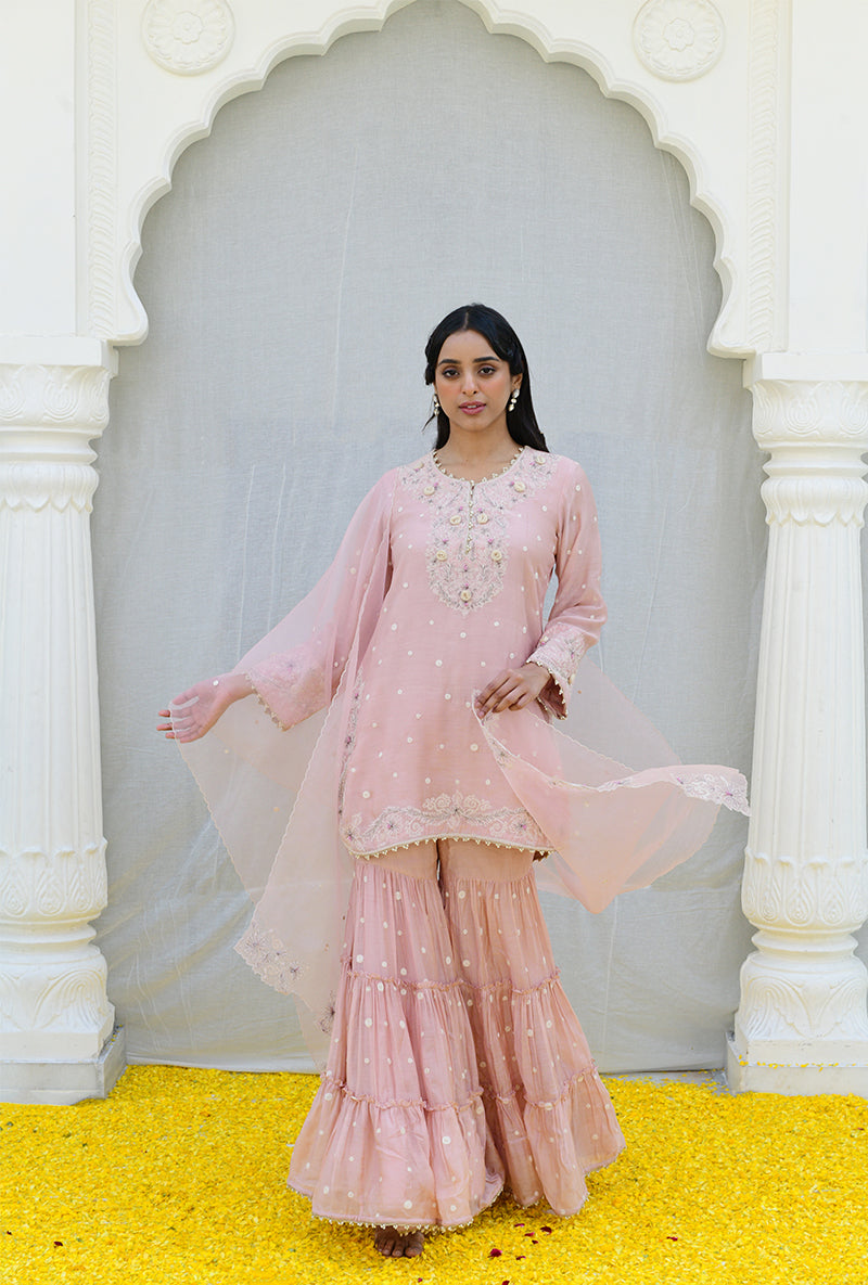 Pink Dotted Izra Gharara Set